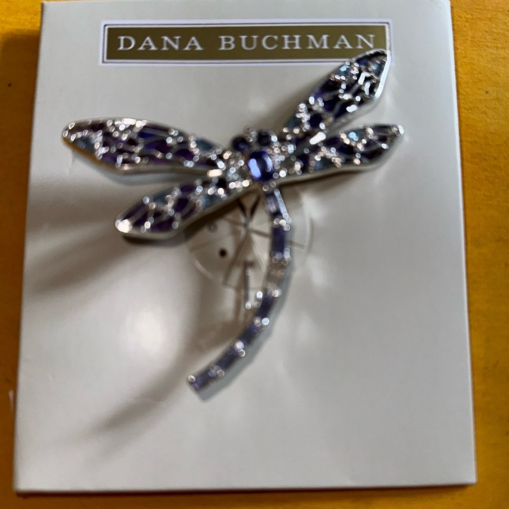 Beautiful Dana Buchman Silver w/ Purple Rhinestones Dragonfly Brooch